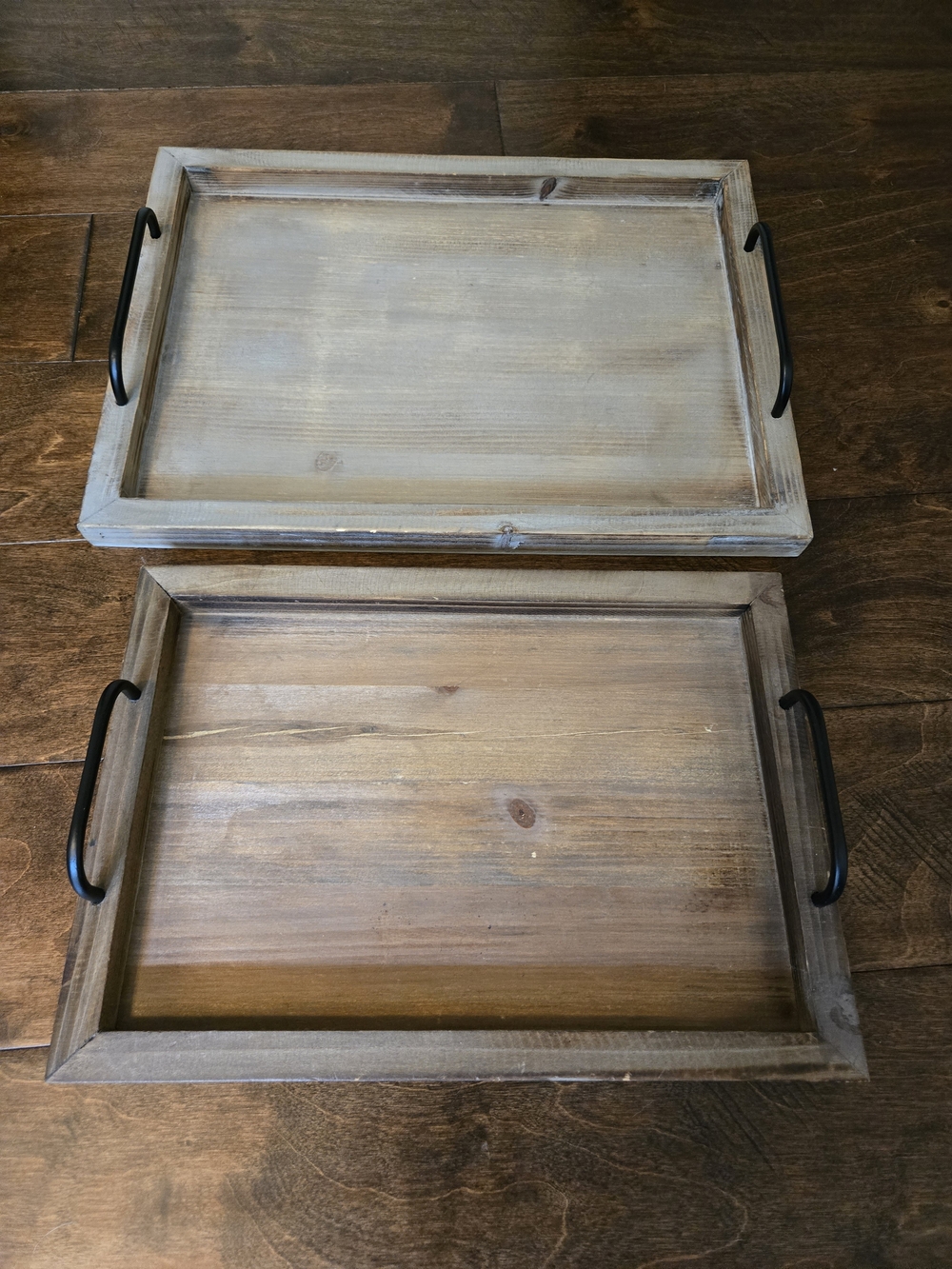Wood Serving Trays Set Of 2 with Black Handles
